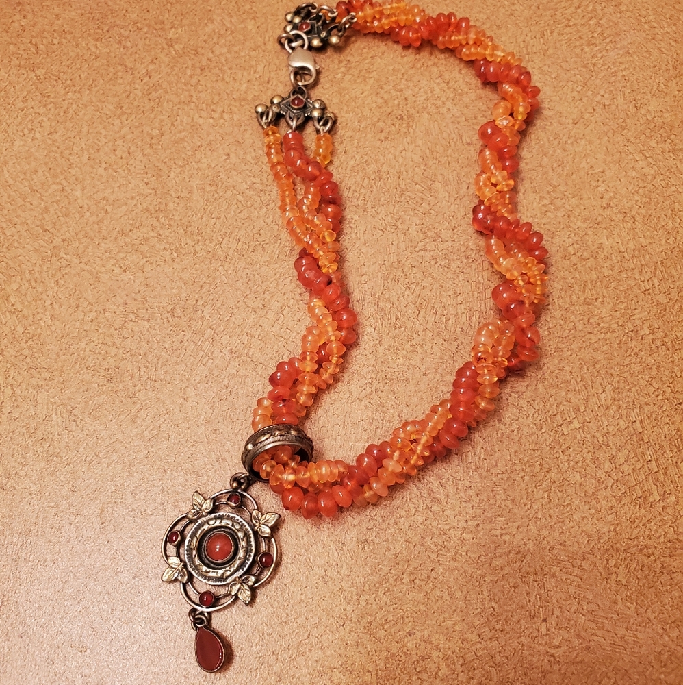 Leora Sterling/ gold and Carnelian necklace